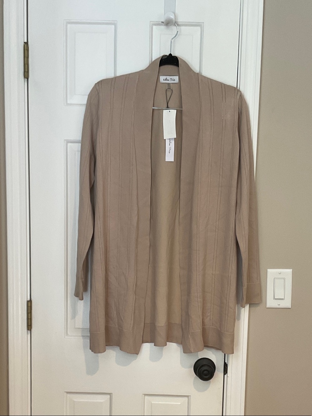 Melissa Paige Beige Open-Front Ribbed Cardigan